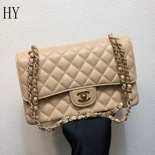 Chanel Classic Flap Bag Quilted Caviar Beige Gold 25*14*7cm - 1