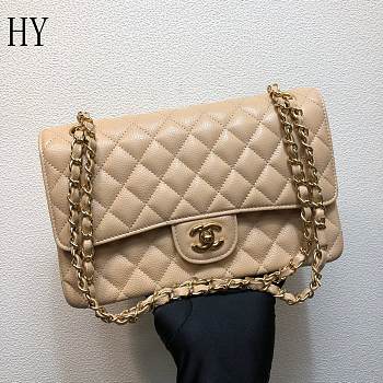 Chanel Classic Flap Bag Quilted Caviar Beige Gold 25*14*7cm