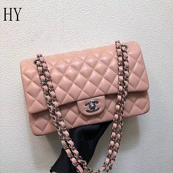 Chanel Classic Flap Bag Quilted Lambskin Pink Silver 25*14*7cm