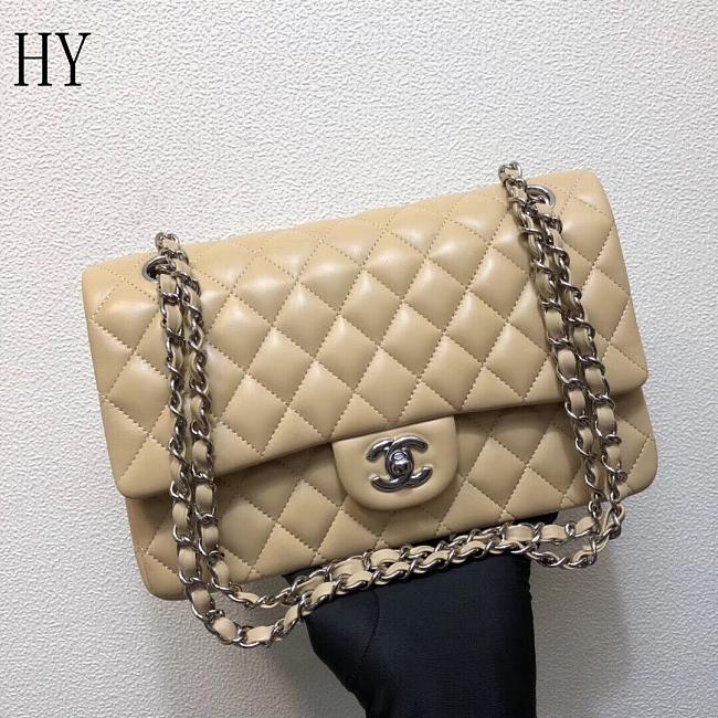 Chanel Classic Flap Bag Quilted Lambskin Beige Silver 25*14*7cm - 1