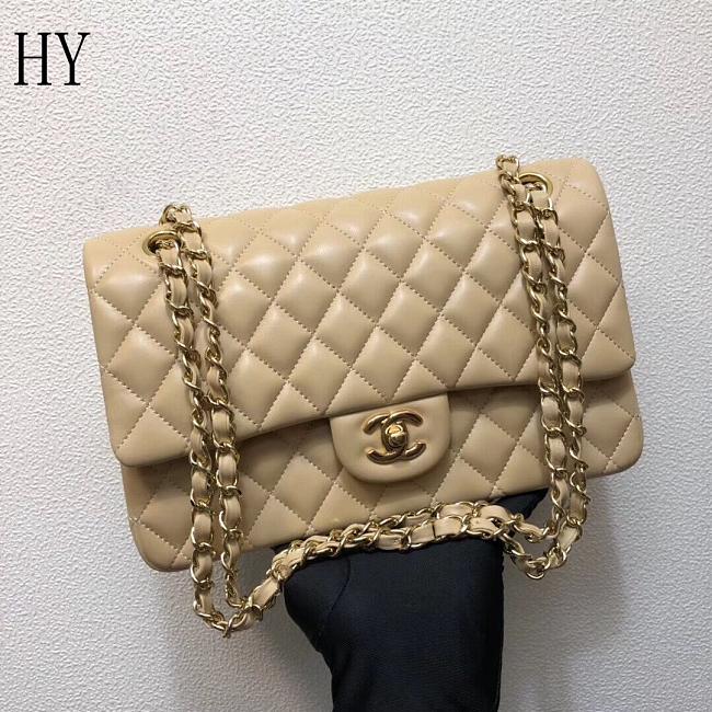 Chanel Classic Flap Bag Quilted Lambskin Beige Gold  25*14*7cm - 1