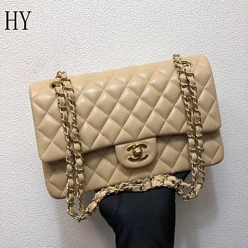 Chanel Classic Flap Bag Quilted Lambskin Beige Gold  25*14*7cm