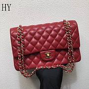 Chanel Classic Flap Bag Quilted Lambskin Red Gold 25*14*7cm - 1