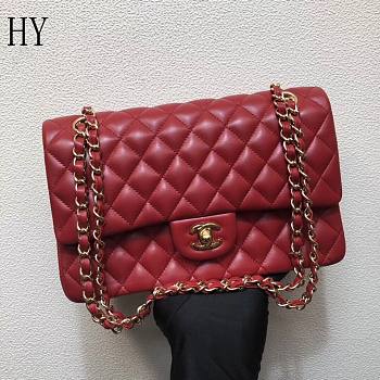 Chanel Classic Flap Bag Quilted Lambskin Red Gold 25*14*7cm