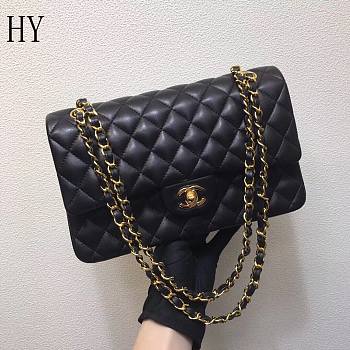 Chanel Black Gold Lambskin Classic Medium Double Flap Bag 25*14*7cm