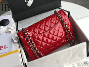 Chanel Classic Flap Bag Red Silver Quilted Patent Leather 25cm - 3