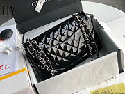 Chanel Classic Flap Bag Black Silver Quilted Patent Leather 25cm - 2