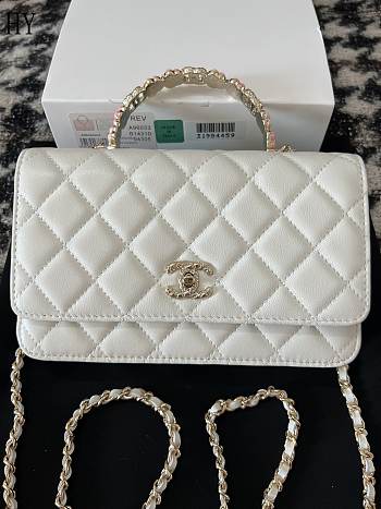 Chanel 23K Camellia Handle WOC White Lambskin 19cm