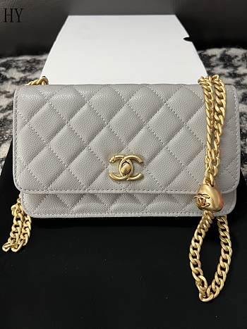 Chanel Caviar Quilted Textured CC Wallet on Chain WOC Grey