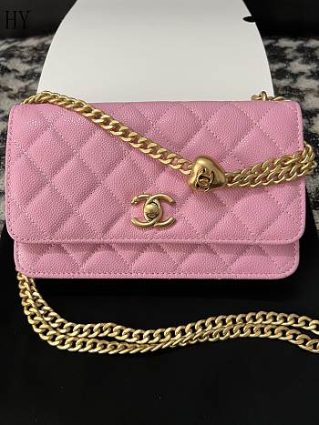 Chanel Caviar Quilted Textured CC Wallet on Chain WOC Pink