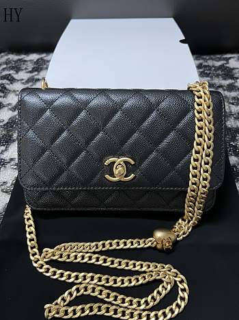 	 Chanel Caviar Quilted Textured CC Wallet on Chain WOC Black