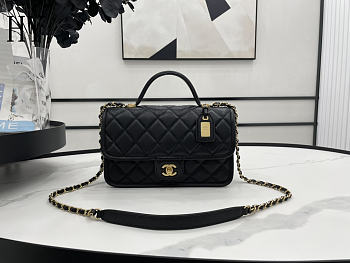 Chanel Caviar Quilted School Memory Top Handle Falp Bag Black 25×21.5×7cm