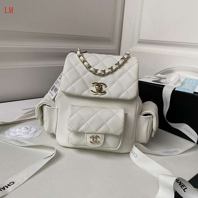 Chanel 23K Triple Pocket Backpack White 19.5*18*10cm - 1