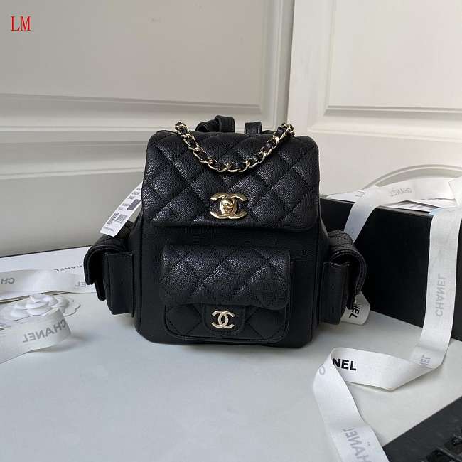 Chanel 23K Triple Pocket Backpack Black 19.5*18*10cm - 1