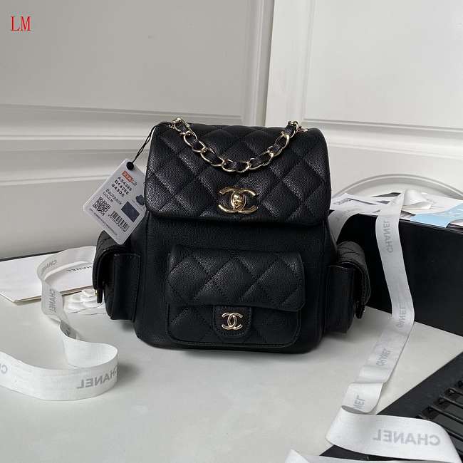 Chanel 23K Triple Pocket Backpack Black 21.5x19.5x12cm - 1