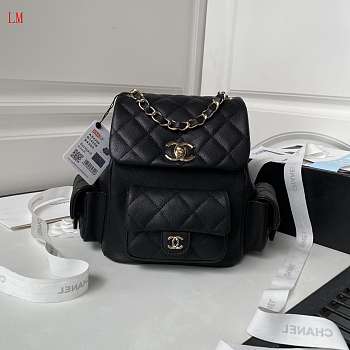 Chanel 23K Triple Pocket Backpack Black 21.5x19.5x12cm