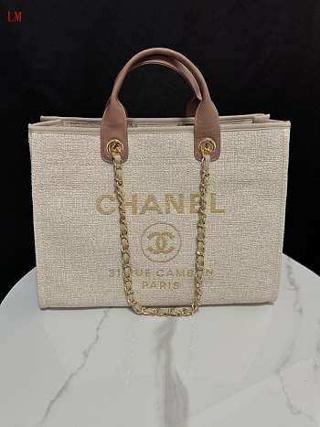 Chanel Deauville Tote Bag Beige 38×30×18cm