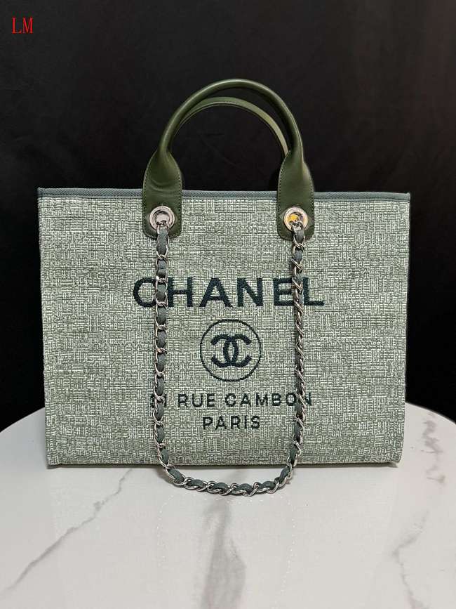 Chanel Deauville Tote Bag Green Khaki 38×30×18cm - 1