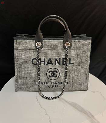 Chanel Deauville Tote Bag Black Denim 38×30×18cm