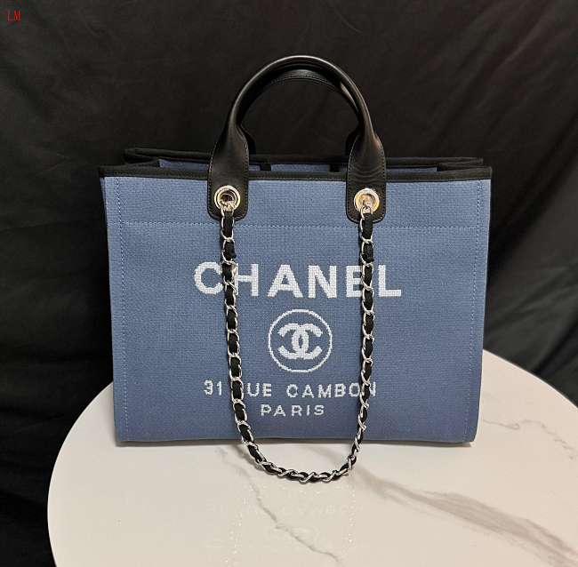 Chanel Deauville Tote Bag Black Blue 38×30×18cm - 1