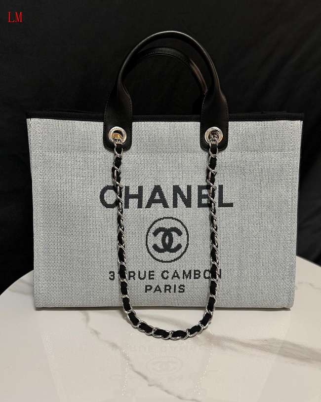 Chanel Deauville Tote Bag Black Grey 38×30×18cm - 1