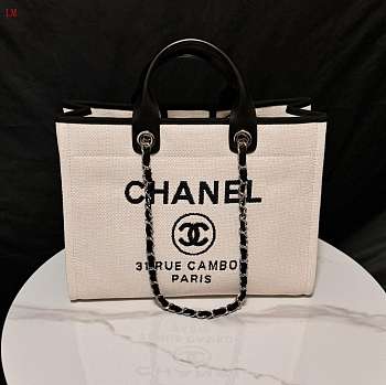 Chanel Deauville Tote Bag Black Beige 38×30×18cm