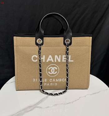 Chanel Deauville Tote Bag Black Tan 38×30×18cm