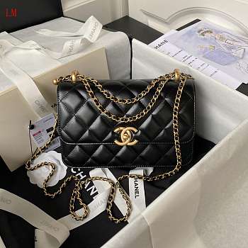 Chanel Black Quilted Lambskin Flap Bag Brushed Gold Hardware 22×14.5×8cm