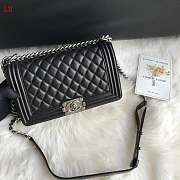 Chanel Boy Old Medium Lambskin Black Silver 25cm - 3