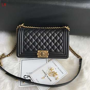 Chanel Boy Old Medium Caviar Black Matte Gold 25cm