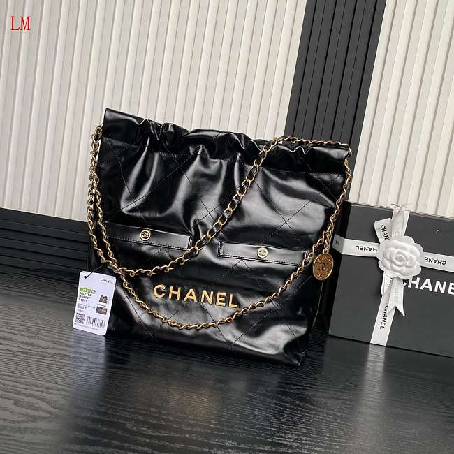 Chanel Hobo 22 Bag Black Lambskin Gold Hardware 35x37x7cm - 1