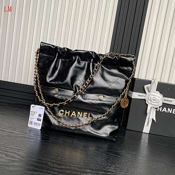 Chanel Hobo 22 Bag Black Lambskin Gold Hardware 35x37x7cm