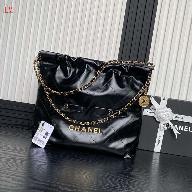 Chanel Hobo 22 Bag Black Lambskin Gold Hardware 39cm - 1