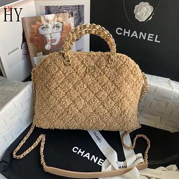 Chanel 24B Clutch Shearling Lambskin Dark Beige 20.5x28.5x7cm