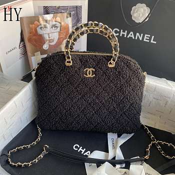 Chanel 24B Clutch Shearling Lambskin Black 20.5x28.5x7cm