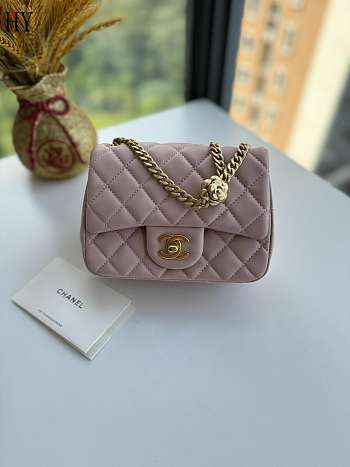 Chanel Camellia Pink Calfskin Flap Bag 17cm