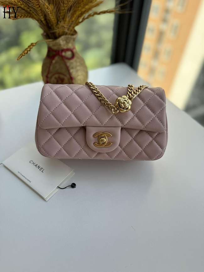 Chanel Camellia Pink Calfskin Flap Bag 20cm - 1