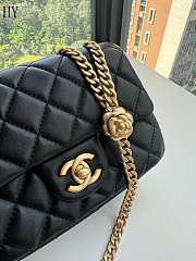 	 Chanel Camellia Black Calfskin Flap Bag 17cm - 3