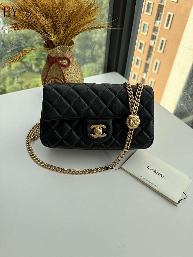 Chanel Camellia Black Calfskin Flap Bag 20cm - 1