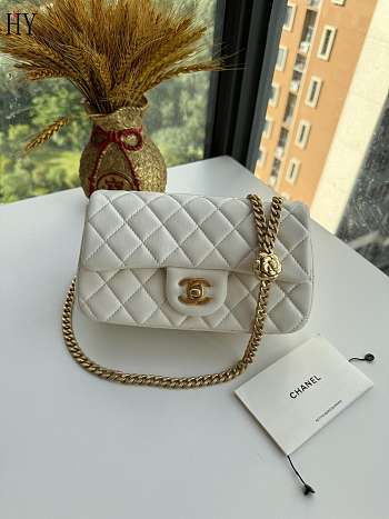 Chanel Camellia White Calfskin Flap Bag 20cm