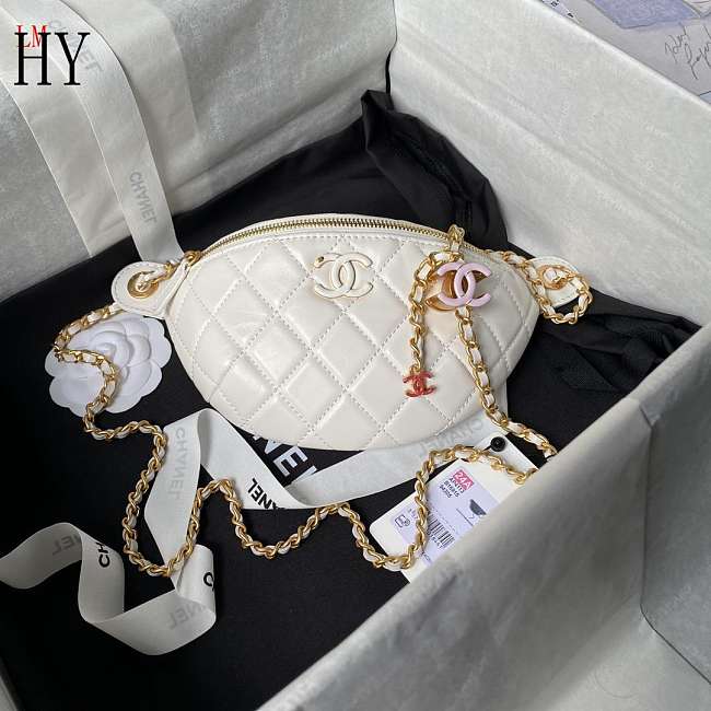 Chanel 24A AS4113 Double C Waist Bag White 27cm - 1