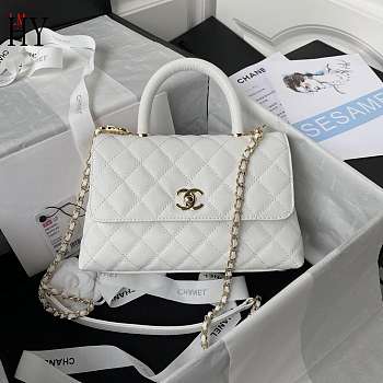 Chanel Coco Handle Flap Bag White Caviar 23cm