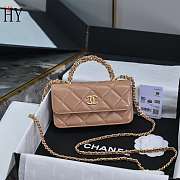 Chanel Flap Phone Holder Shiny Lambskin Apricot 17cm - 1