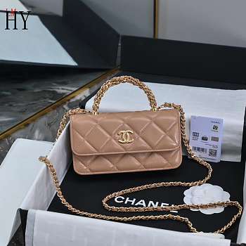 Chanel Flap Phone Holder Shiny Lambskin Apricot 17cm