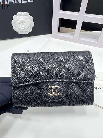 Chanel Classic Card Holder Calfskin Black Silver 11*8.5*3