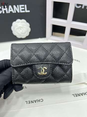 Chanel Classic Card Holder Calfskin Black Gold 11*8.5*3