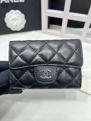 Chanel Classic Card Holder Lambskin Black Silver 11*8.5*3