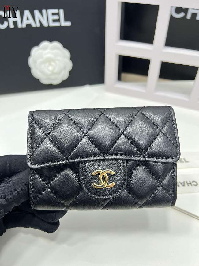 Chanel Classic Card Holder Lambskin Black Gold 11*8.5*3 - 1