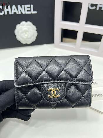 Chanel Classic Card Holder Lambskin Black Gold 11*8.5*3