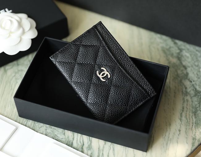 Chanel Classic Card Holder Caviar Black Silver 11x7.5cm - 1